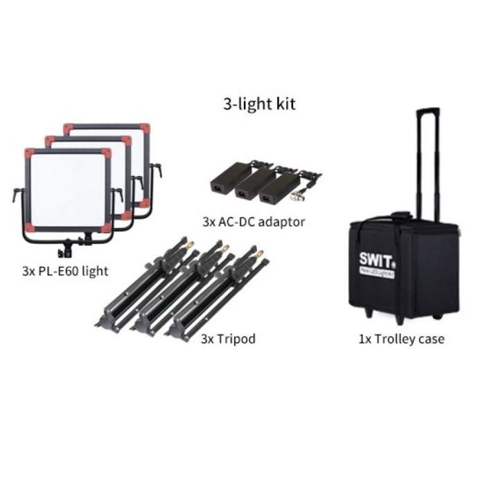 Light Panels - Swit PL-E60 3-Light-Kit Portable Bi-color SMD Panel LED Light - quick order from manufacturer