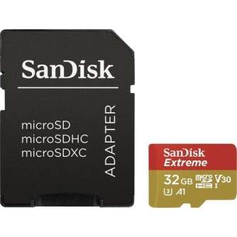 Didelis atminties - SanDisk memory card microSDHC 32GB Action Extreme A1 + adapter SDSQXAF-032G-GN6AA - купить сегодня в магазин