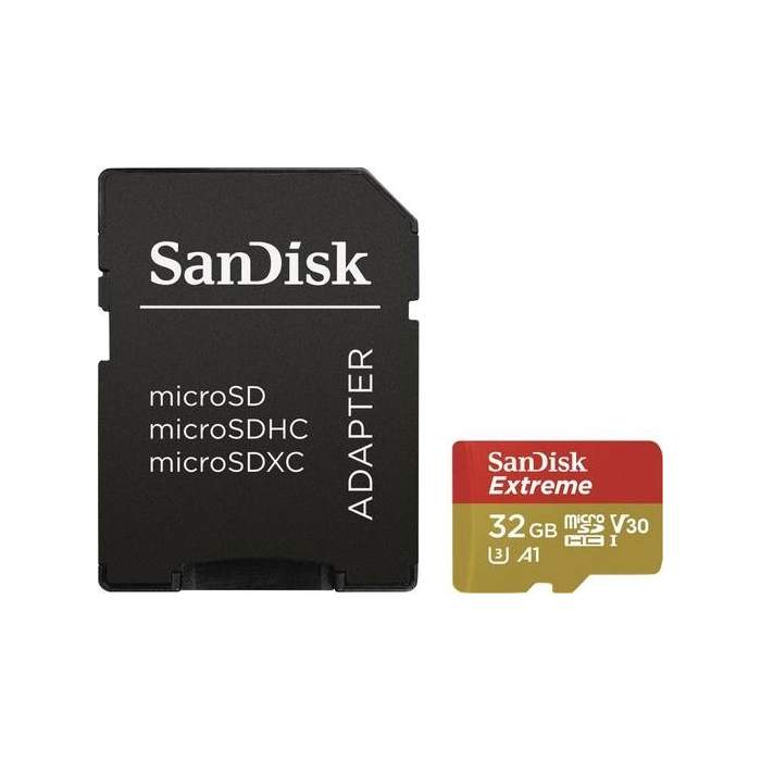 Didelis atminties - SanDisk memory card microSDHC 32GB Action Extreme A1 + adapter SDSQXAF-032G-GN6AA - купить сегодня в магазин