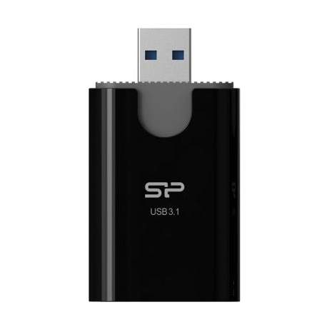 Silicon Power Dual Port Memory Card (SD/ microSD Card) Reader Support UHS-I DDR200 Speed Mode (Black)