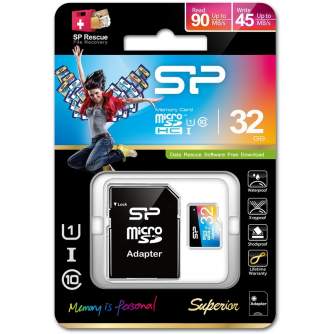 Memory Cards - Silicon Power memory card microSDHC 32GB Superior UHS-I U1 + adapter - quick order from manufacturer