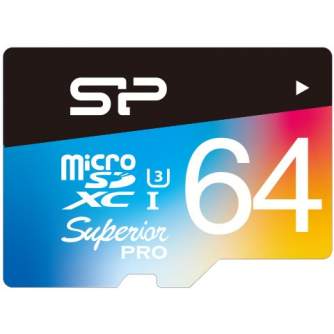 Карты памяти - Silicon Power memory card microSDXC 64GB Superior Pro Color U3 + adapter - быстрый заказ от производителя