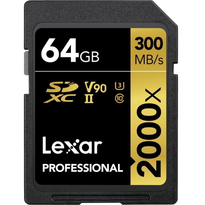 Atmiņas kartes - LEXAR PRO 2000X SDHC/SDXC UHS-II U3(V90) R300/W260 (W/O CARDREADER) 64GB LSD2000 - купить сегодня в магазине и 