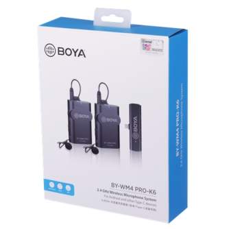 Bezvadu piespraužamie mikrofoni - Boya 2.4 GHz Dual Lavalier Microphone Wireless BY-WM4 Pro-K6 for Android - perc šodien veikalā un ar piegādi