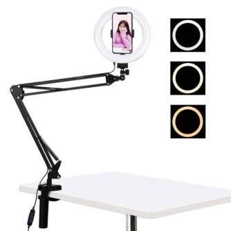 Ring Light - Puluz Foldable arm stand + 8 inch 20cm bi-color LED Ring Vlogging Video Light Live PKT3089B - buy today in store and with delivery