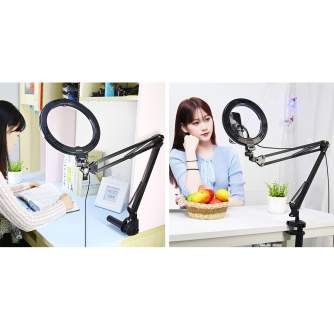 Ring Light - Puluz Foldable arm stand + 8 inch 20cm bi-color LED Ring Vlogging Video Light Live PKT3089B - buy today in store and with delivery