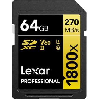 Memory Cards - LEXAR Pro 1800x SDXC U3 (V60) UHS-II R270/W180 64GB - quick order from manufacturer