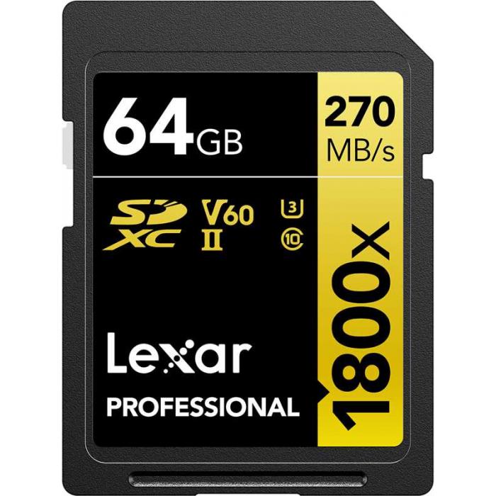 Memory Cards - LEXAR Pro 1800x SDXC U3 (V60) UHS-II R270/W180 64GB - quick order from manufacturer