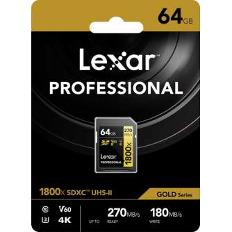 Memory Cards - LEXAR Pro 1800x SDXC U3 (V60) UHS-II R270/W180 64GB - quick order from manufacturer