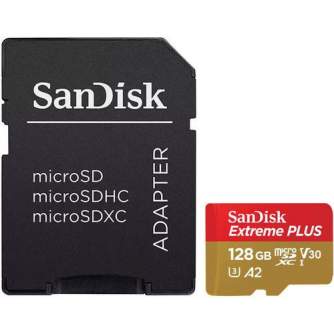 Atmiņas kartes - SanDisk atmiņas karte microSDXC 128GB Extreme Plus V30 A2 + adapteris SDSQXBZ-128G-GN6MA - ātri pasūtīt no ražotāja