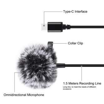 Больше не производится - Puluz Jack Lavalier Wired Condenser Recording Microphone 1.5m USB-C / Type-C 