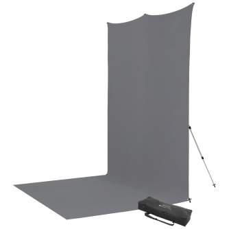 Background Set with Holder - Westcott X-Drop Pro Wrinkle-Resistant Backdrop Kit - Neutral Gray Sweep (8 x 13) - buy today in store and with delivery