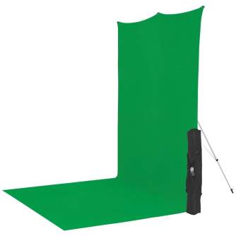 Fonu komplekti ar turētāju - Westcott X-Drop Wrinkle-Resistant Backdrop Kit - Green Screen Sweep (5 x 12) - быстрый заказ от про