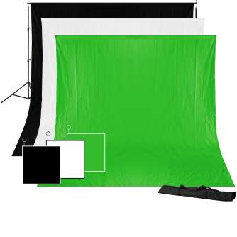 Background Set with Holder - BRESSER BR-BGS1 Set 1 - Backgroundsystem + Background Cloth 3 x 4 m in 3 Colours - buy today in store and with delivery