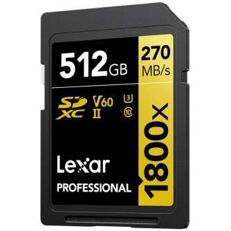 Atmiņas kartes - LEXAR PRO 1800X SDXC U3 (V60) UHS-II R270/W180 512GB LSD1800512G-BNNNG - быстрый заказ от производителя