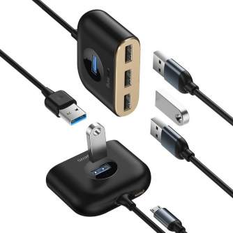 Sortimenta jaunumi - Baseus Square Round USB Adapter, HUB USB 3.0 to 1x USB 3.0 + 3x USB 2.0.1m (Black) CAHUB-AY01 - ātri pasūtīt no ražotāja