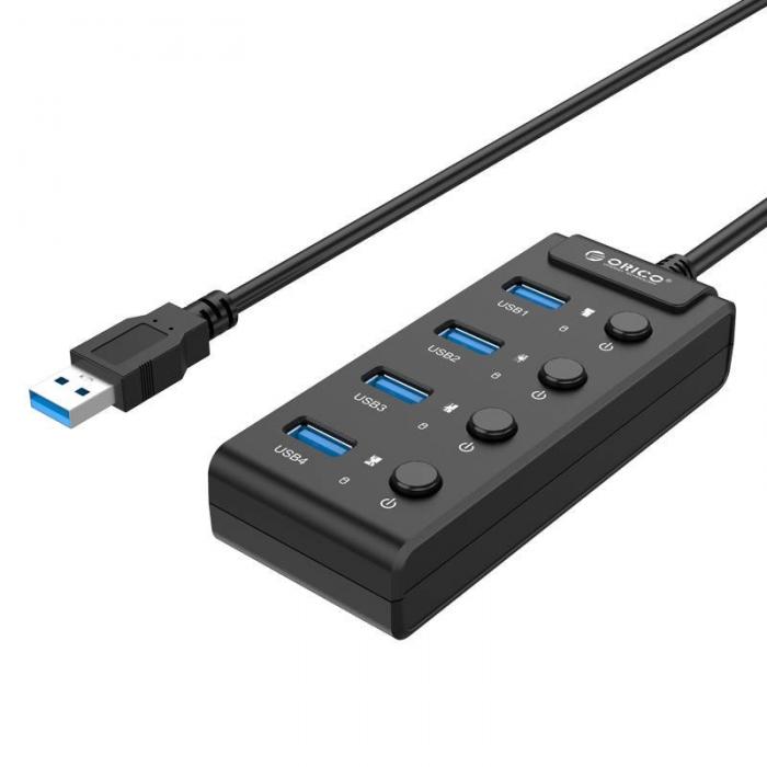 Docks & HUB - Orico USB 3.0. Hub with switches, 5x USB (black) W9PH4-U3-V1-BK-BP - quick order from manufacturer