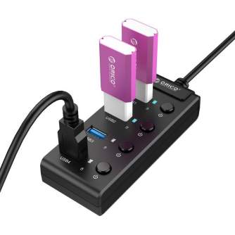 Docks & HUB - Orico USB 3.0. Hub with switches, 5x USB (black) W9PH4-U3-V1-BK-BP - quick order from manufacturer