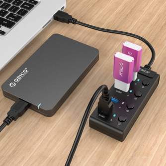 New products - Orico USB 3.0. Hub with switches, 5x USB (black) W9PH4-U3-V1-BK-BP - quick order from manufacturer