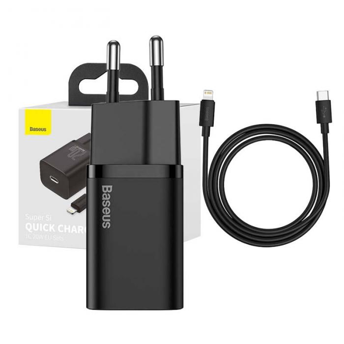 Wall charger - Baseus Super Si Quick Charger 1C 20W with USB-C cable for Lightning 1m (black) - quick order from manufacturer