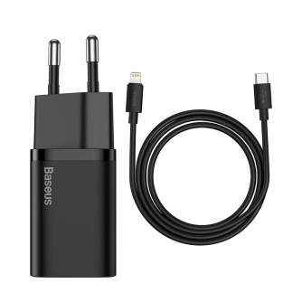 Wall charger - Baseus Super Si Quick Charger 1C 20W with USB-C cable for Lightning 1m (black) - quick order from manufacturer