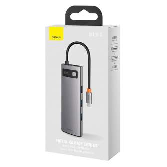 Sortimenta jaunumi - Hub 8in1 Baseus Metal Gleam Series, USB-C to 3x USB 3.0 + HDMI + USB-C PD + Ethernet RJ45 + microSD/SD CAHUB-CV0G - ātri pasūtīt no ražotāja