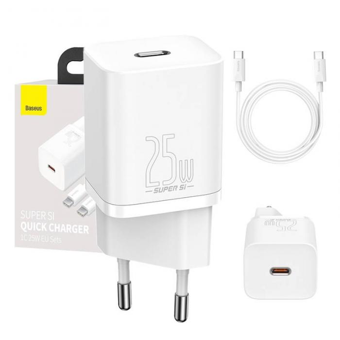 Wall charger - Baseus Super Si Quick Charger 1C 25W with USB-C cable for USB-C 1m (white) - quick order from manufacturer