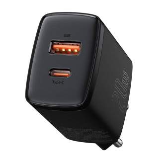 Wall charger - Baseus Compact Quick Charger, USB, USB-C, 20W (black) CCXJ-B01 - quick order from manufacturer