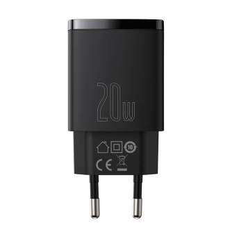 Wall charger - Baseus Compact Quick Charger, USB, USB-C, 20W (black) CCXJ-B01 - quick order from manufacturer