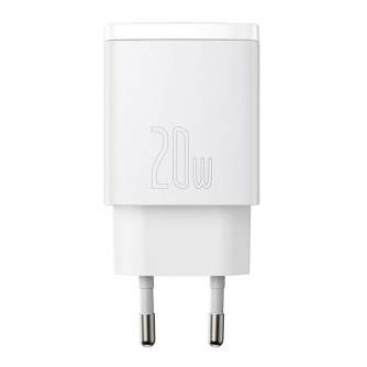 Wall charger - Baseus Compact Quick Charger, USB, USB-C, 20W (white) CCXJ-B02 - quick order from manufacturer