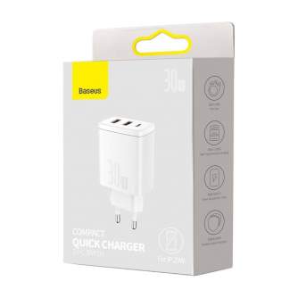 Wall charger - adowarka sieciowa Baseus Compact Quick Charger, 2xUSB, USB-C, PD, 3A, 30W (biaa) - quick order from manufacturer