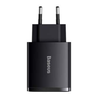 Wall charger - adowarka sieciowa Baseus Compact Quick Charger, 2xUSB, USB-C, PD, 3A, 30W (czarna) - quick order from manufacturer