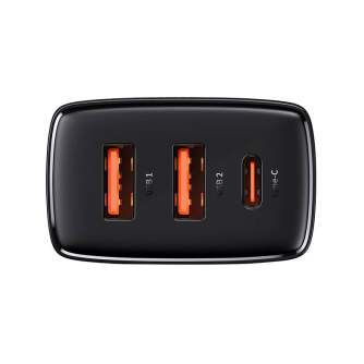 Wall charger - adowarka sieciowa Baseus Compact Quick Charger, 2xUSB, USB-C, PD, 3A, 30W (czarna) - quick order from manufacturer