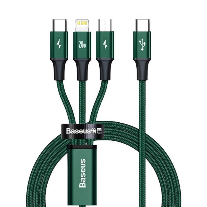 Кабели - Baseus Rapid Series 3-in-1 cable USB-C For M+L+T 20W 1.5m (Green ) CAMLT-SC06 - быстрый заказ от производителя