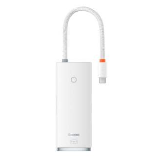 Vairs neražo - Hub 6in1 Baseus Lite Series, USB-C to 2x USB 3.0 + HDMI + USB-C + TF/SD (white) 