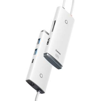 Discontinued - Hub 6in1 Baseus Lite Series, USB-C to 2x USB 3.0 + HDMI + USB-C + TF/SD (white) 