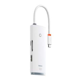 Discontinued - Hub 6in1 Baseus Lite Series, USB-C to 2x USB 3.0 + HDMI + USB-C + TF/SD (white) 