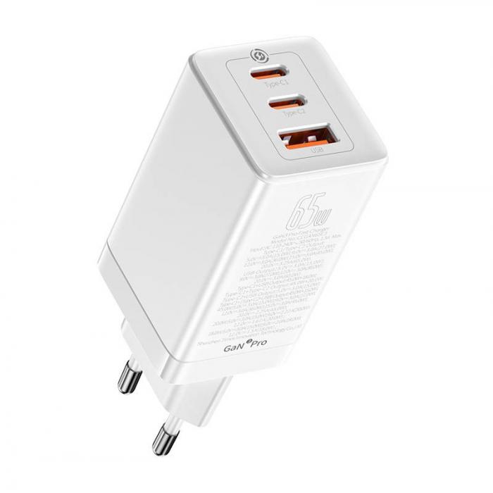 Wall charger - Fast Charger Baseus GAN3 Pro, 2xUSB-C + USB, 65W (white) CCGP050102 - quick order from manufacturer