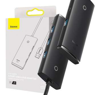 Kabeļi - Baseus Lite Series Hub 4in1 USB to 4x USB 3.0, 25cm (Black) WKQX030001 - ātri pasūtīt no ražotāja