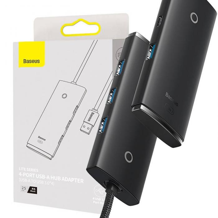 Kabeļi - Baseus Lite Series Hub 4in1 USB to 4x USB 3.0, 25cm (Black) WKQX030001 - ātri pasūtīt no ražotāja