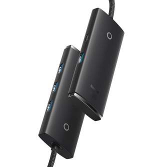 Kabeļi - Baseus Lite Series Hub 4in1 USB to 4x USB 3.0, 25cm (Black) WKQX030001 - ātri pasūtīt no ražotāja