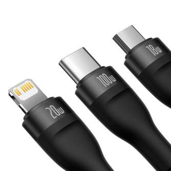 Vairs neražo - 3in1 USB cable Baseus Flash Series 2, USB-C + micro USB + Lightning, 100W, 