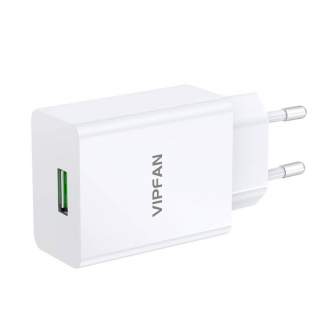 Telefonų, planšetinių kompiuterių ir GPS įkrovikliai - Network charger Vipfan E03, 1x USB, 18W, QC 3.0 + Lightning cable (white)