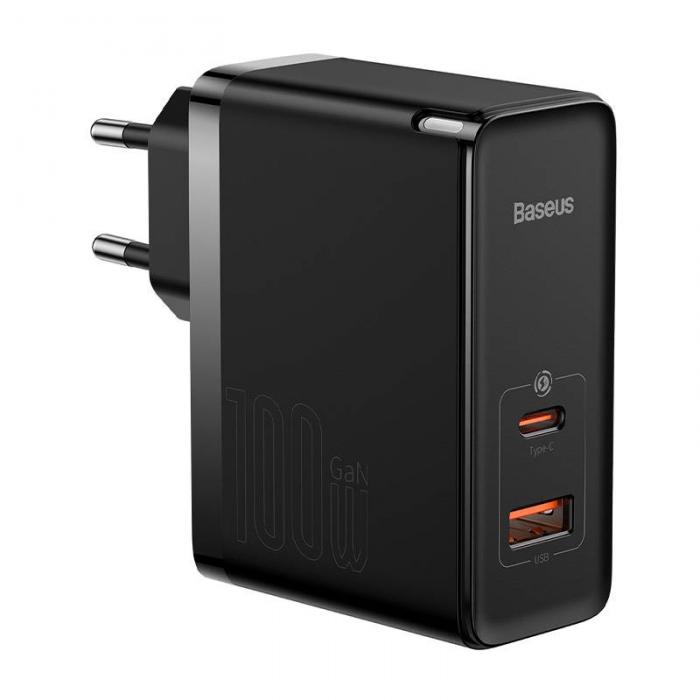 Wall charger - Wall charger Baseus GaN USB-C + USB, 100W + 1m cable (black) CCGP090201 - quick order from manufacturer