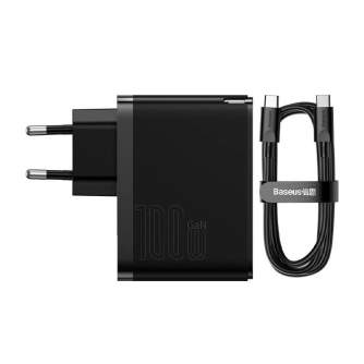 Wall charger - Wall charger Baseus GaN USB-C + USB, 100W + 1m cable (black) CCGP090201 - quick order from manufacturer