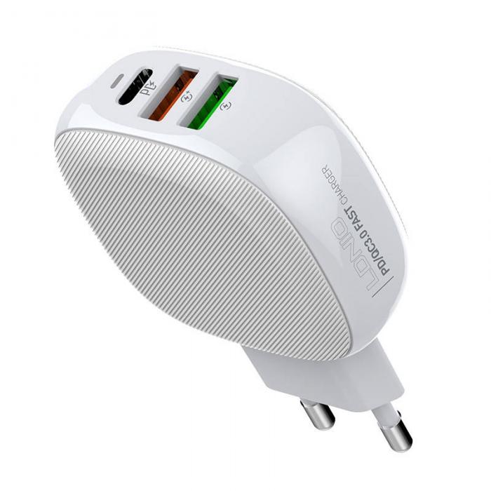 Kabeļi - Wall charger LDNIO A3510Q, 2x USB + USB-C, PD + QC 3.0, 32W (white) A3510Q EU - ātri pasūtīt no ražotāja