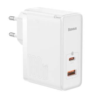 Mobilo tālruņu, planšetdatoru, GPS lādētāji - Wall charger Baseus GaN5 Pro USB-C + USB, 100W + 1m cable (white) CCGP090202 - ātri pasūtīt no ražotāja