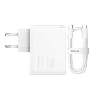 Mobilo tālruņu, planšetdatoru, GPS lādētāji - Wall charger Baseus GaN5 Pro USB-C + USB, 100W + 1m cable (white) CCGP090202 - ātri pasūtīt no ražotāja