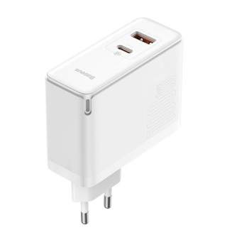 Telefonų, planšetinių kompiuterių ir GPS įkrovikliai - Wall charger Baseus GaN5 Pro USB-C + USB, 100W + 1m cable (white) CCGP090