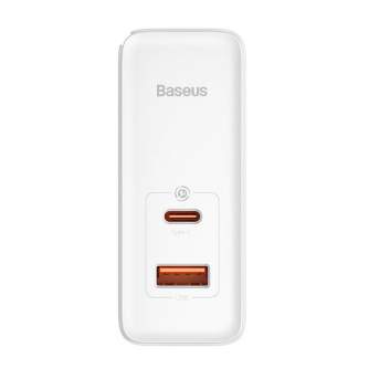 Telefonų, planšetinių kompiuterių ir GPS įkrovikliai - Wall charger Baseus GaN5 Pro USB-C + USB, 100W + 1m cable (white) CCGP090